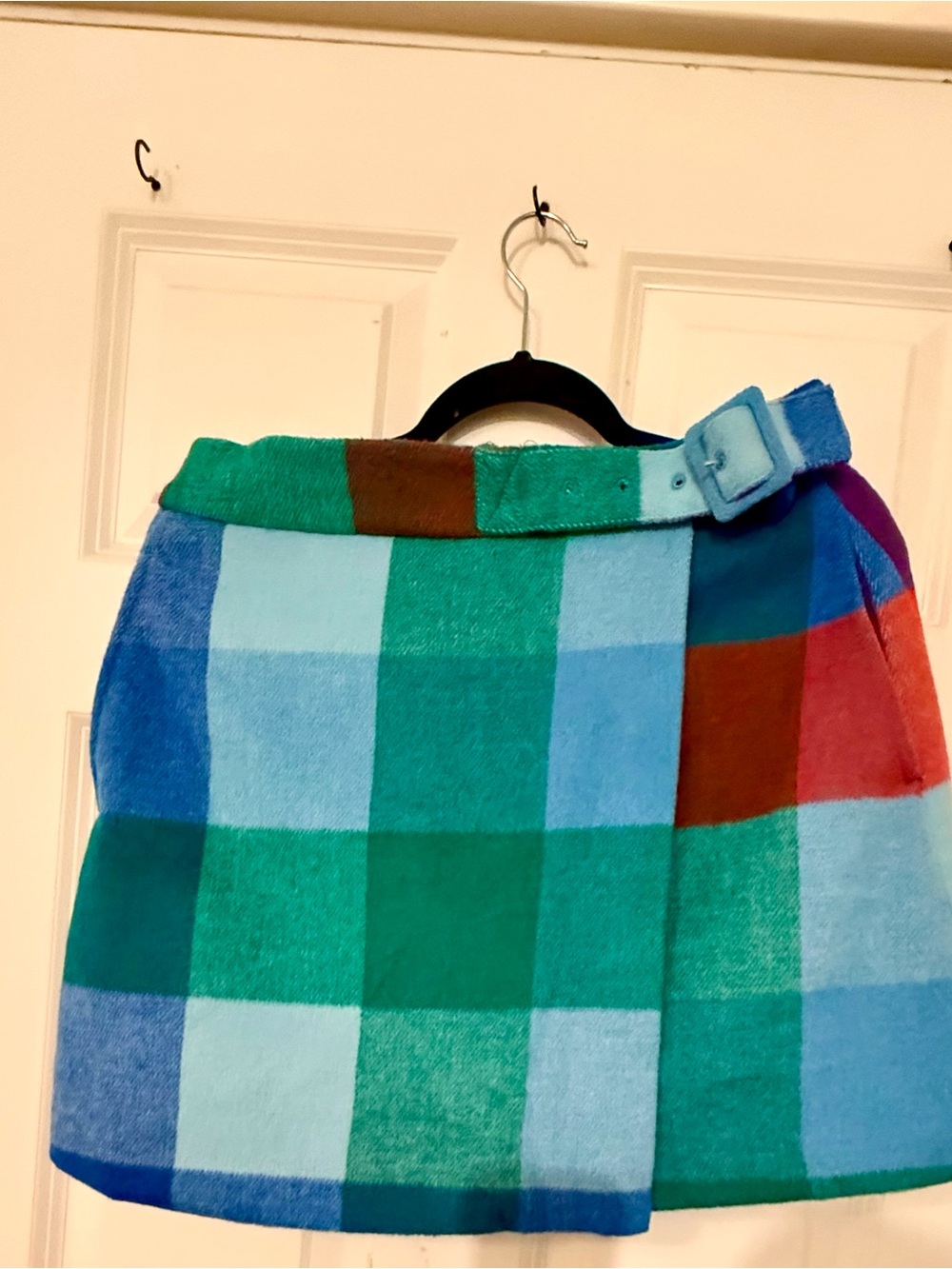 Free Assembly Plaid Belted Mini Skirt in Teal & Blue